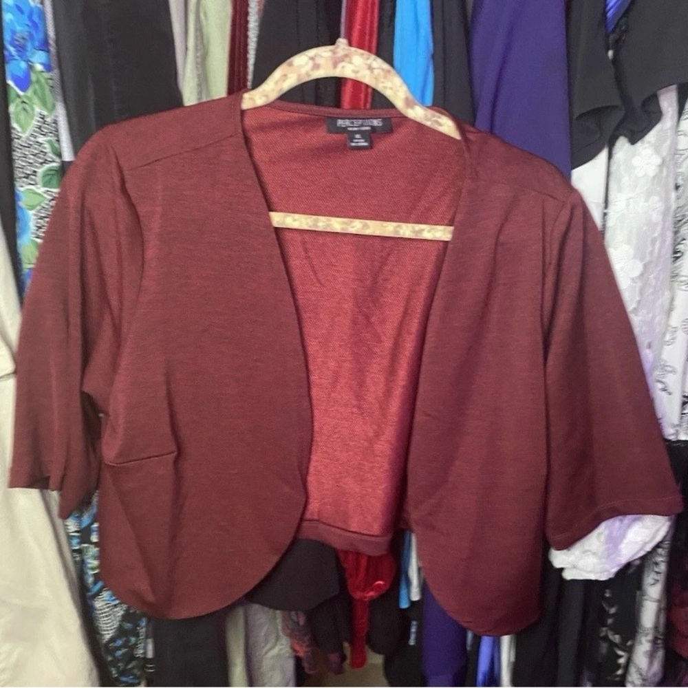 Perceptions New York Women’s Open Front Cropped Cardigan – XL – Maroon
